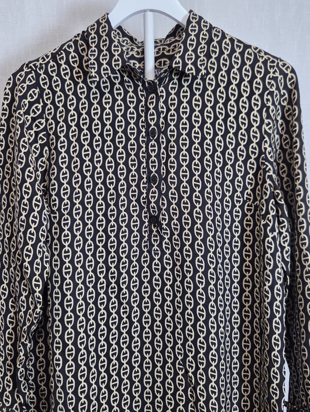 J.Crew Black and Cream Chain-Print Long Sleeve Dress